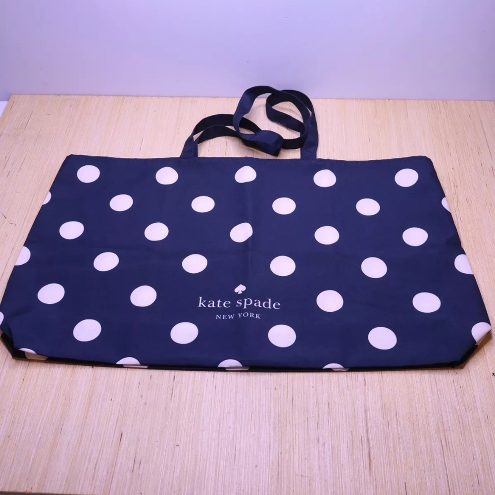NWT Kate Spade Reusable Foldable Navy Polkadot Tote
